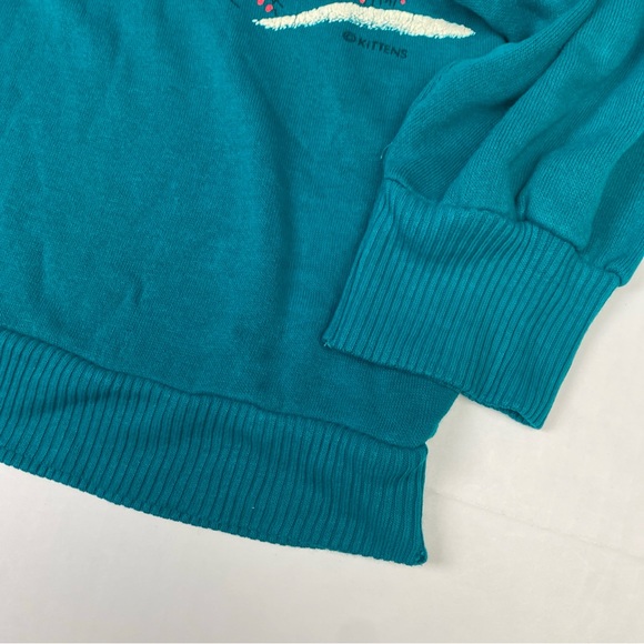 Vintage Canadian Goose and Baby Barn Kittens Women’s Large Sweatshirt Fur Teal - Picture 3 of 8